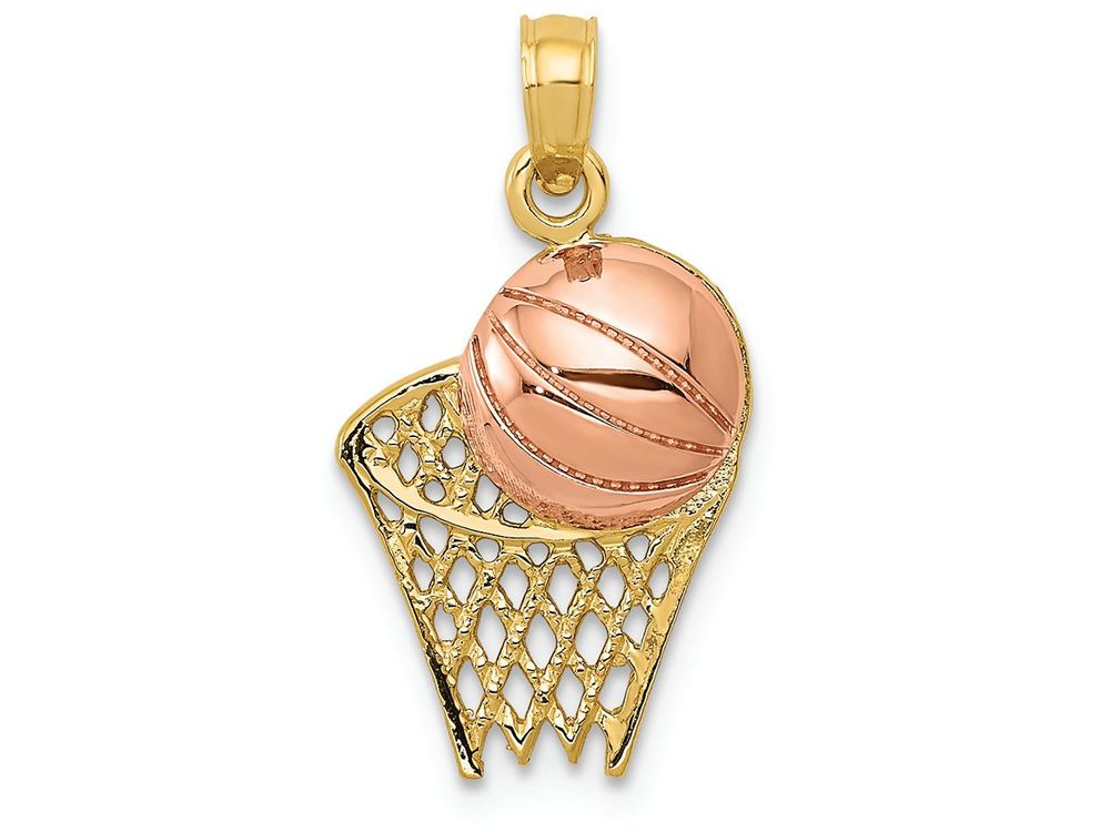 FJC Finejewelers 14k Two-tone Gold Basketball Hoop with Ball Charm