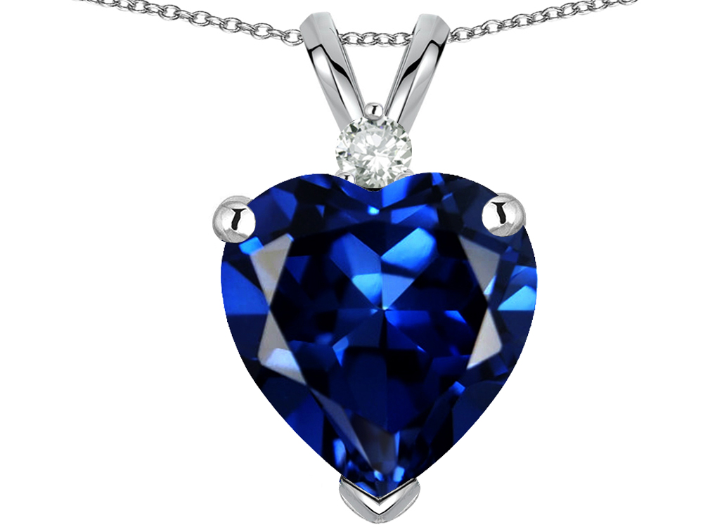 Star K 8mm Created Sapphire Heart Pendant Necklace in 10 kt White Gold