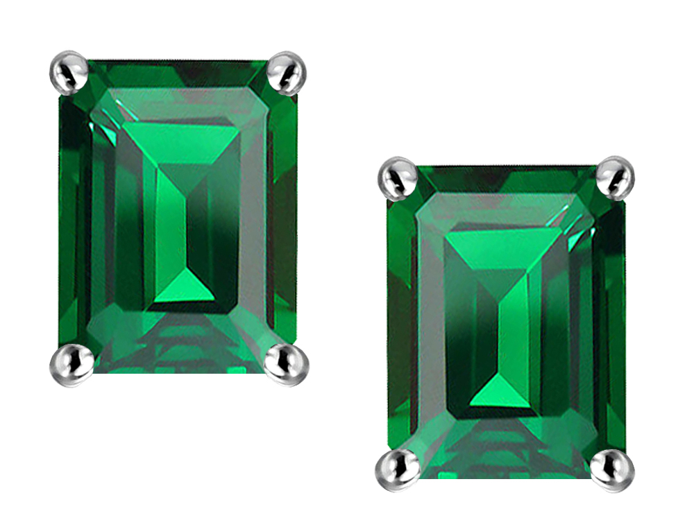 Star K Emerald Cut 8x6mm Simulated Emerald Earrings Studs