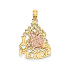 FJC Finejewelers 14k Two-tone Gold I Love Mexico with Pink Eagle Charm
