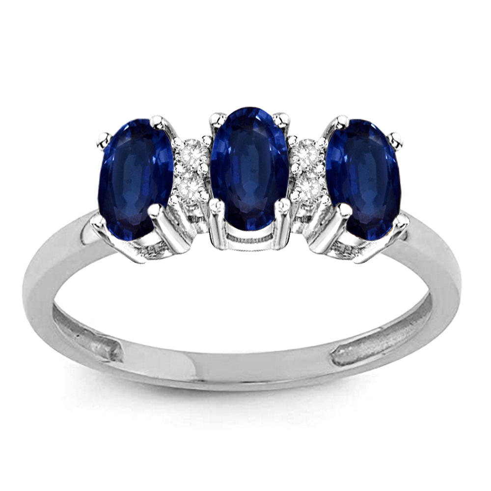 Star K 3 Three Oval Genuine Sapphire Stones Promise Ring Wedding Band