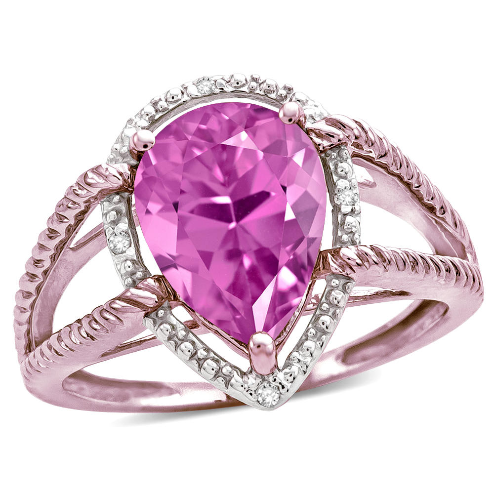 Star K Pear Shape 11x8mm Created Pink Sapphire Halo Split Shank Big Stone Ring