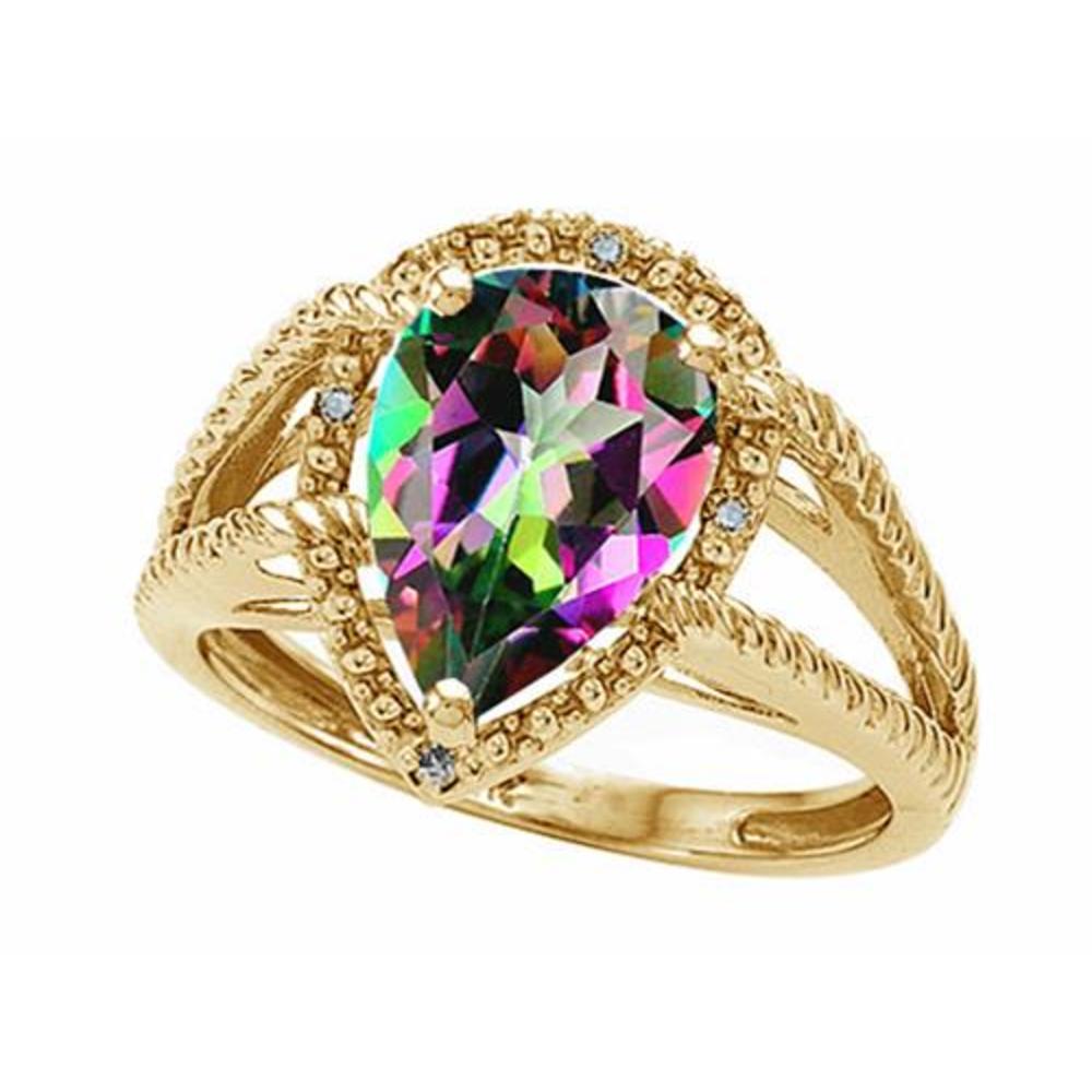 Star K Pear Shape Mystic Rainbow Topaz Halo Split Shank Big Stone Ring