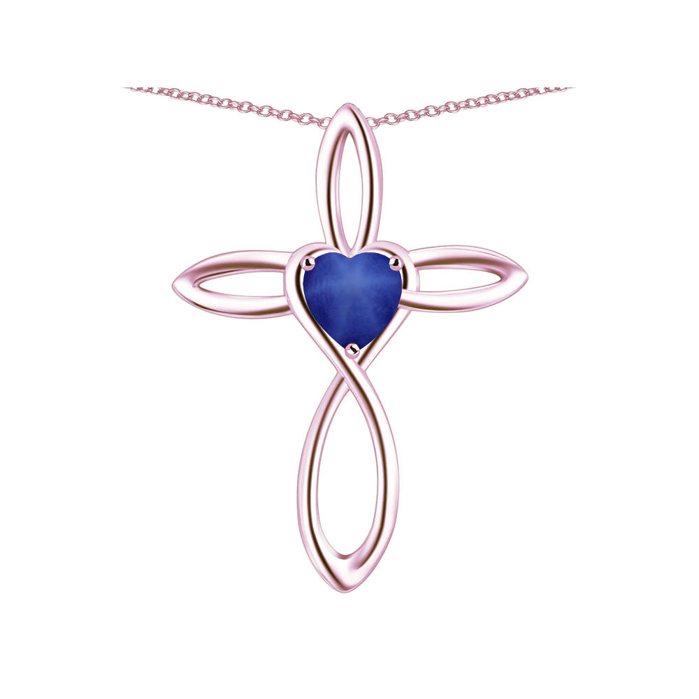 Star K 14k Gold Infinity Love Cross with Created Star Sapphire Heart Stone Pendant Necklace