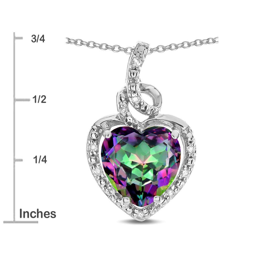 Star K Double Love Heart Halo Pendant Necklace with 8mm Rainbow Mystic Topaz in 14 kt White Gold