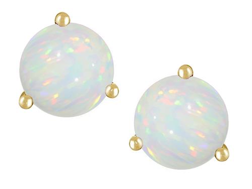 Star K Round 6mm Genuine Opal Three 3 prong Martini push back Stud earrings