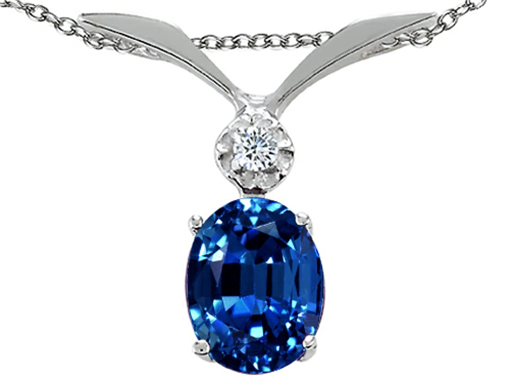 Tommaso design Studio Tommaso Design Oval 7x5mm Created Blue Sapphire Pendant Necklace in 10 kt White Gold