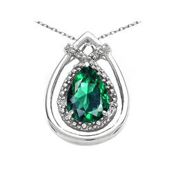 Tommaso design Studio Tommaso Design Pear Shape 8x6mm Simulated Emerald Pendant Necklace in 14 kt White Gold