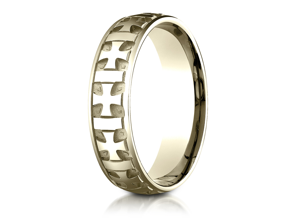 FJC Finejewelers Finejewelers 6mm Comfort-fit Gaelic Cross Carved Design Band