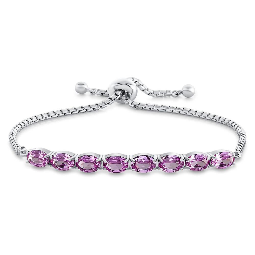 FJC Finejewelers Sterling Silver Slider Chain Adjustable Bracelet with 8 Oval Created Pink Sapphire Stones