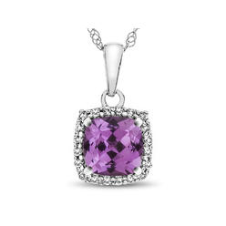 FJC Finejewelers 10k White Gold 6mm Cushion-Cut Created Pink Sapphire with White Topaz accent stones Halo Pendant Neckla