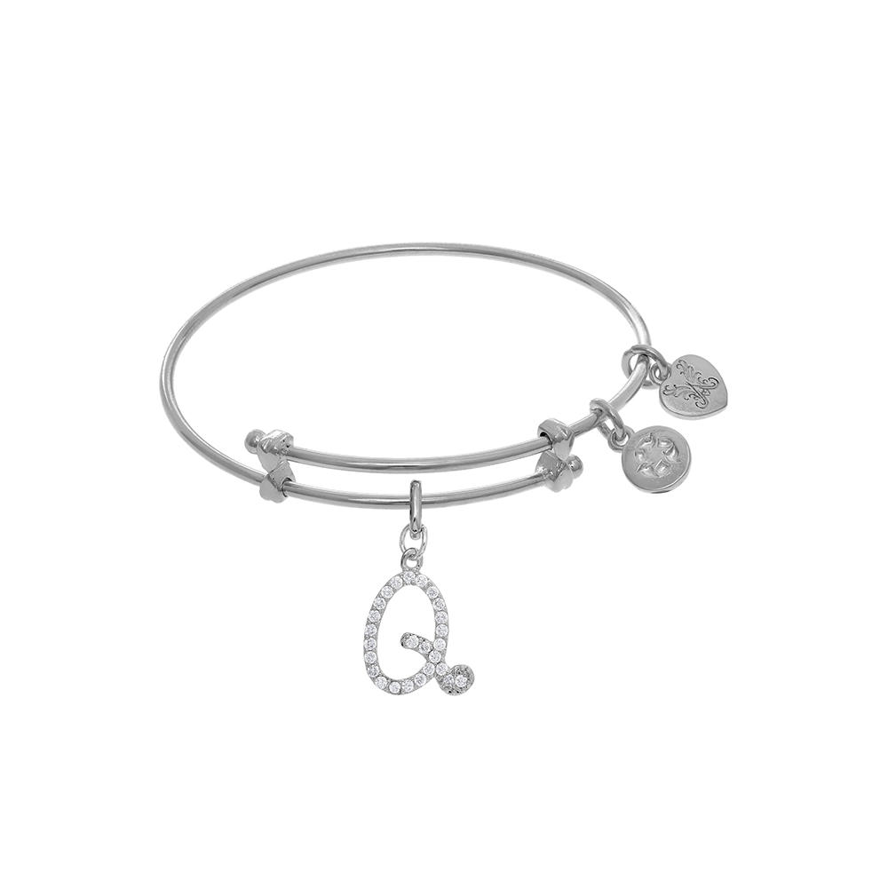 Angelica Collection Brass with White Finish Charm Initial Q On White Angelica Tween Bangle (Small)