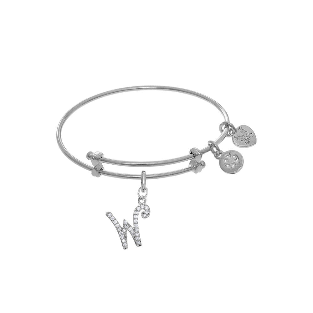 Angelica Collection Brass with White Finish Charm Initial W On White Angelica Tween Bangle (Small)