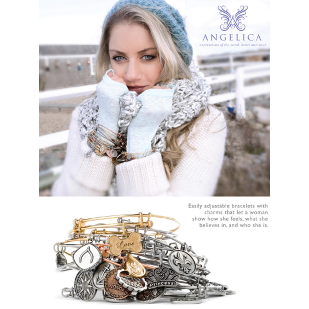 Angelica Collection Brass White Finish Light Purple Heart Cubic Zirconia and Angel Wings Charm On White Angelica Collection Twe En Bang (Sma