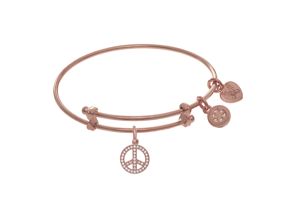 Angelica Collection Brass with Pink Peace Charm On Pink Angelica Collection Tween Bangle (Small)