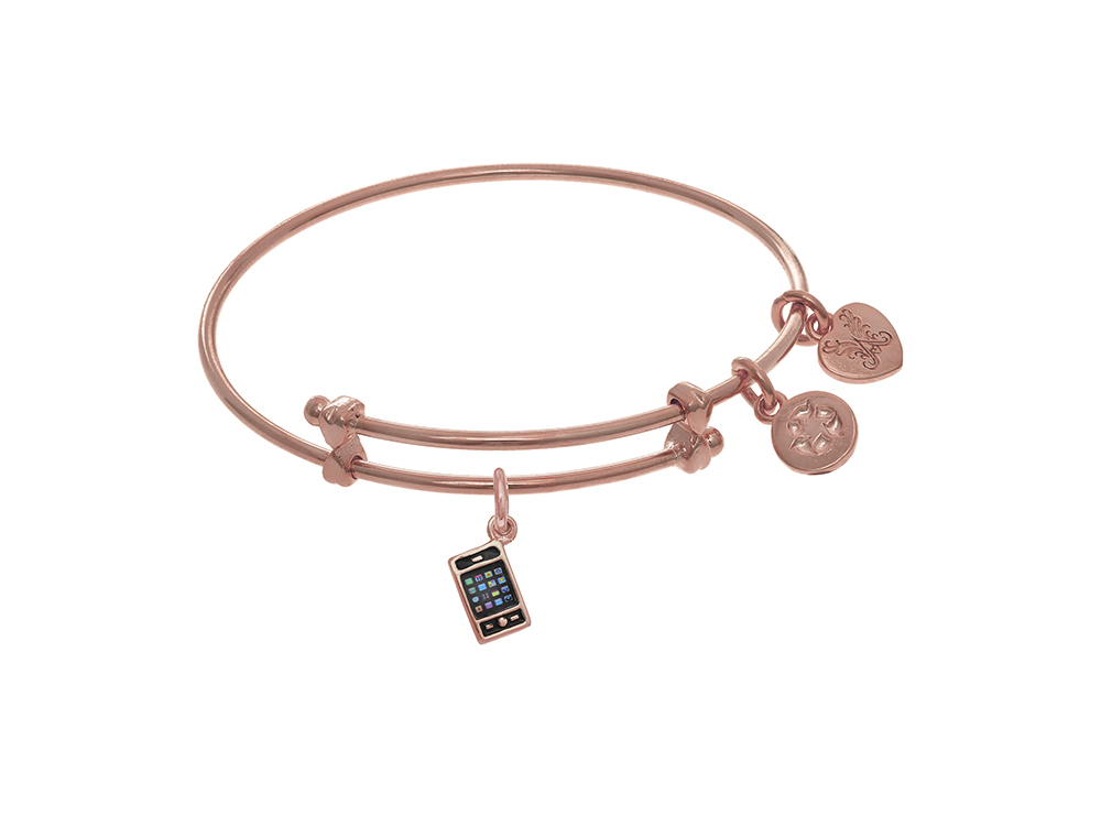 Angelica Collection Brass with Pink Cell Phone Charm On Pink Angelica Collection Tween Bangle (Small)