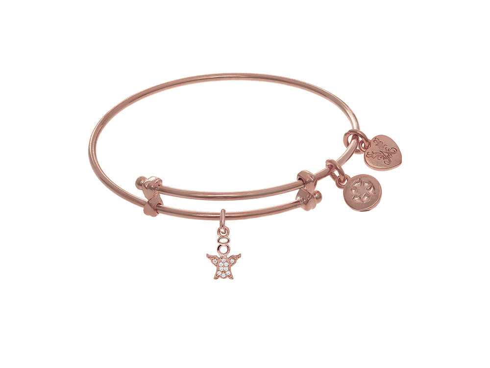 Angelica Collection Brass with Pink Finish Cubic Zirconia Angel Charm On Pink Angelica Collection Tween Bangle (Small)