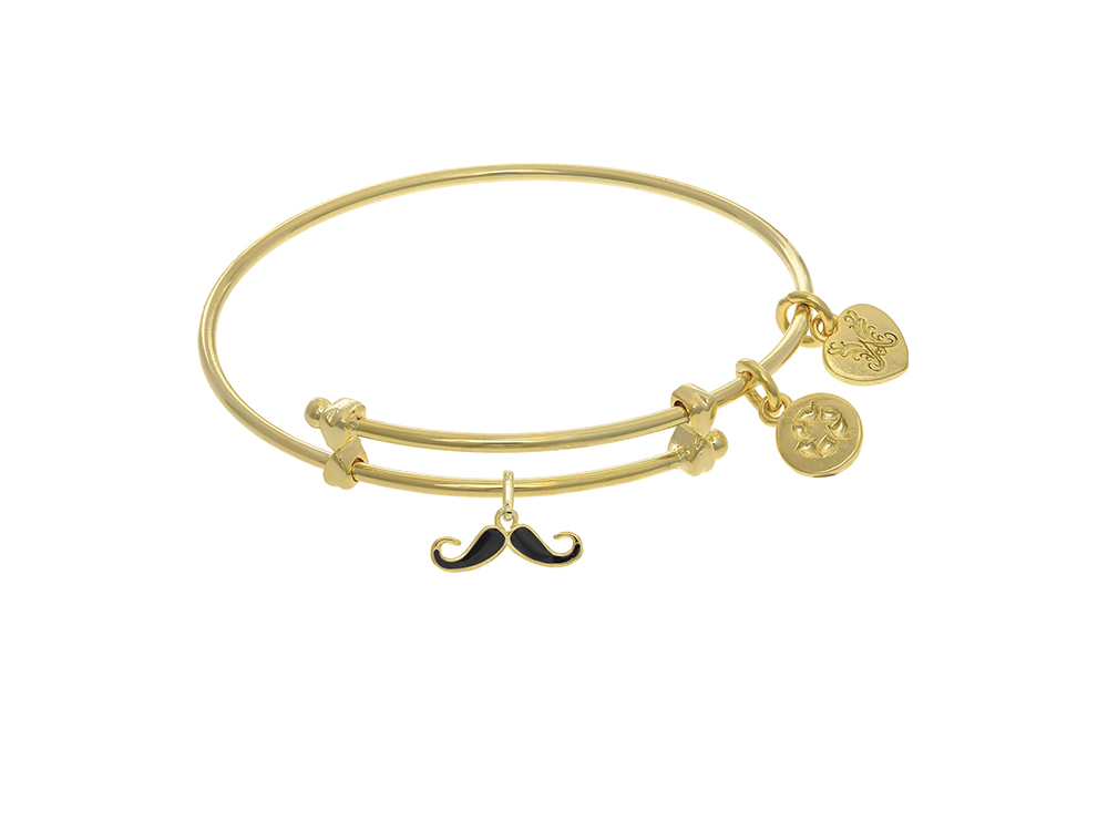 Angelica Collection Brass with Yellow Finish Enamel Mustache Charm On Yellow Angelica Collection Tween Bangle (Small)