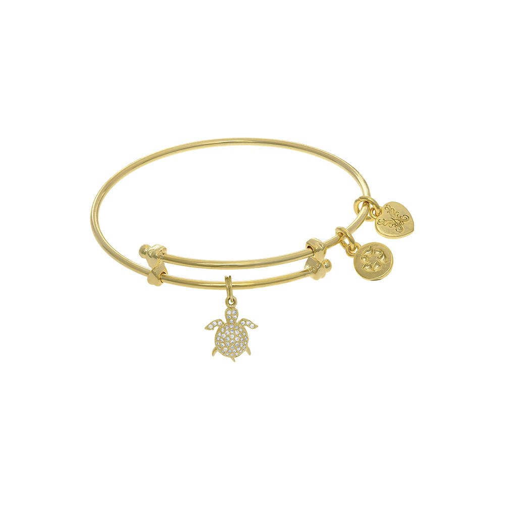 Angelica Collection Brass with Yellow Turtle Charm with CZ On Yellow Angelica Tween Bangle (Small)