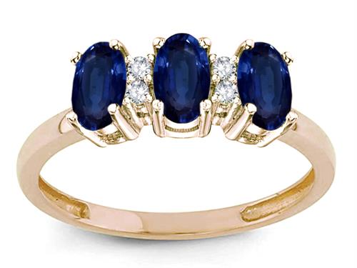 Star K 3 Three Oval Genuine Sapphire Stones Promise Ring Wedding Band