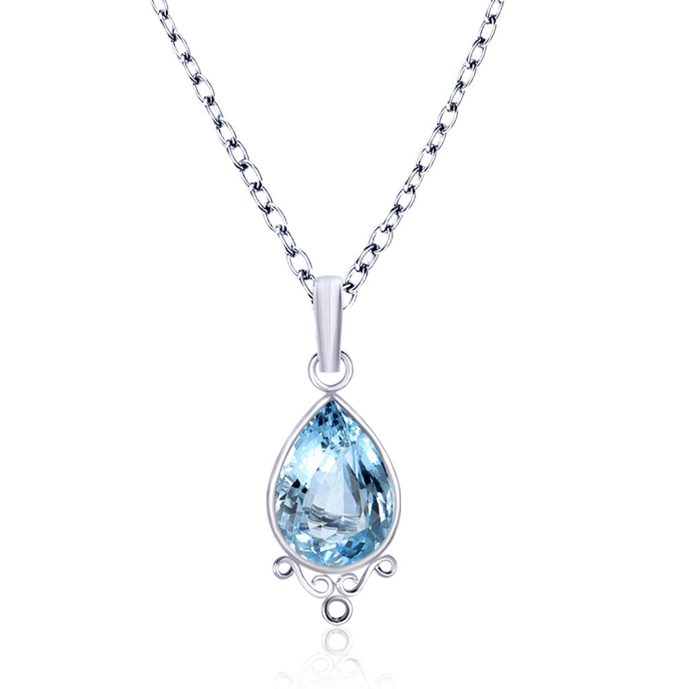 Orchid Jewelry 9.25 Ctw Blue Color Topaz Pear Shape December Birthstone 925 Sterling Silver Chain Pendant for Women