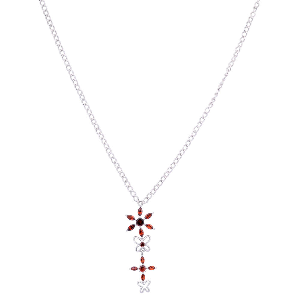 Daily Boutik 925 Sterling Silver Natural Garnet Flower Necklace Marquise 6X3 mm 3.56 Ct