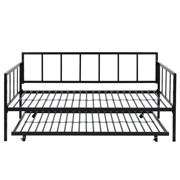 Daily Boutik Twin Size Heavy Duty Metal, Twin Size Black Metal Roll Out Trundle Bed Frame For Daybed