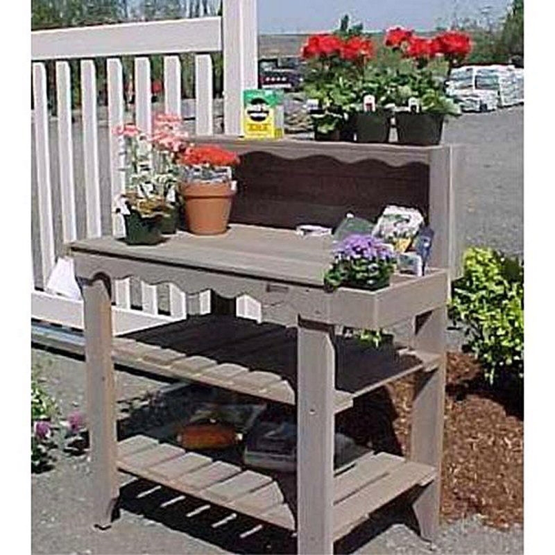 Df 4225 Daily Boutik Outdoor Cedar Wood Potting Bench Bakers Rack Garden Storage Table In Grey Df 4225 Daily Boutik Outdoor Cedar, Outdoor Work Table With Storage