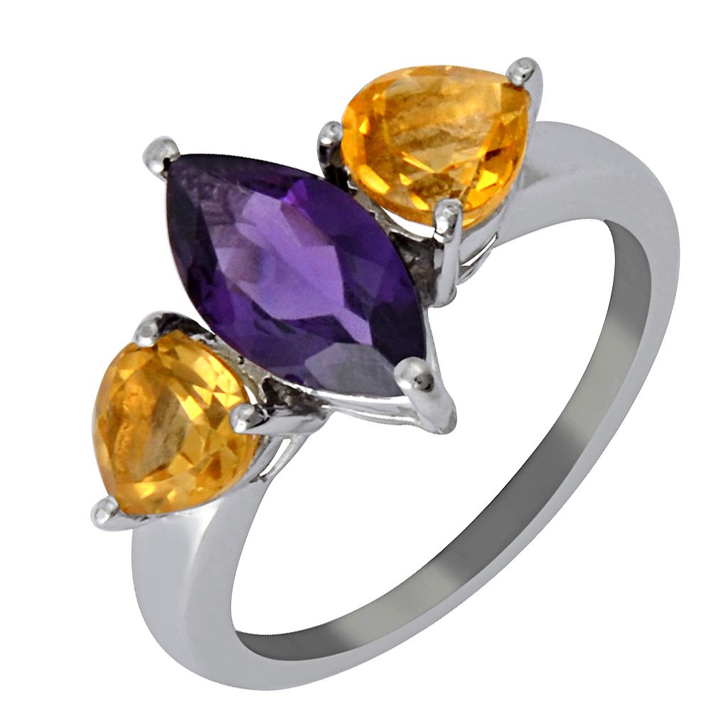Orchid Jewelry 2.4 Carat Amethyst and Citrine Beautiful and Stylish Ring in Sterling Silver