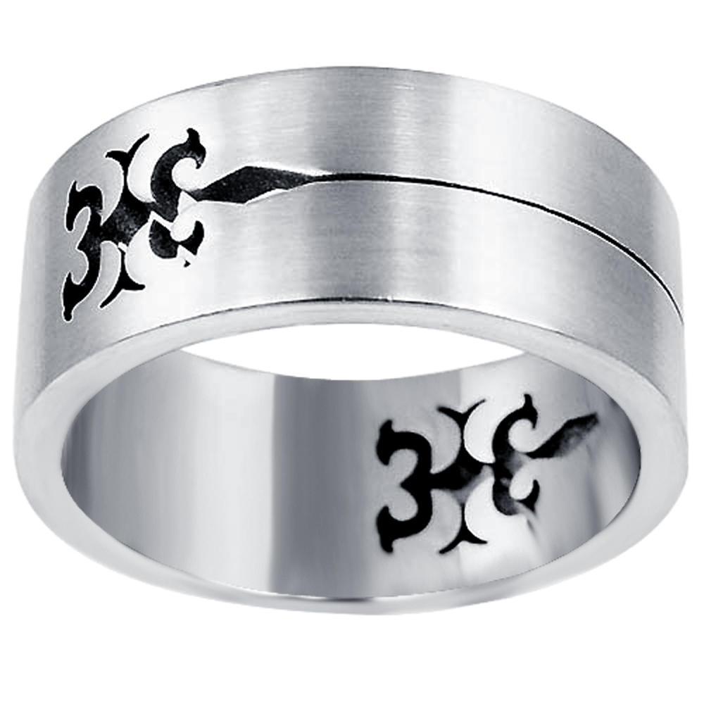 Orchid Jewelry Men's Stainless Steel High Polished Engraved Wedding Band Ring