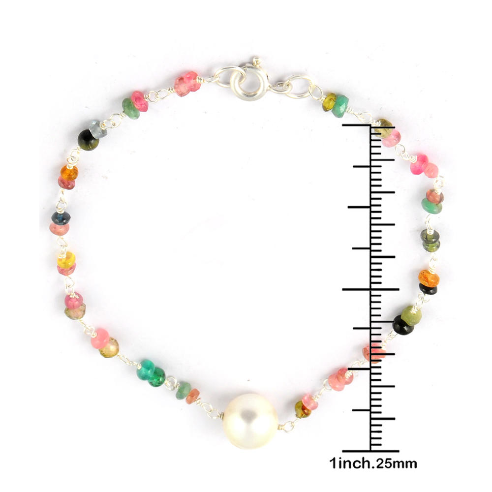 Orchid Jewelry 11.35 Carat Multi Tourmale and Pearl Bracelet  St. Silver