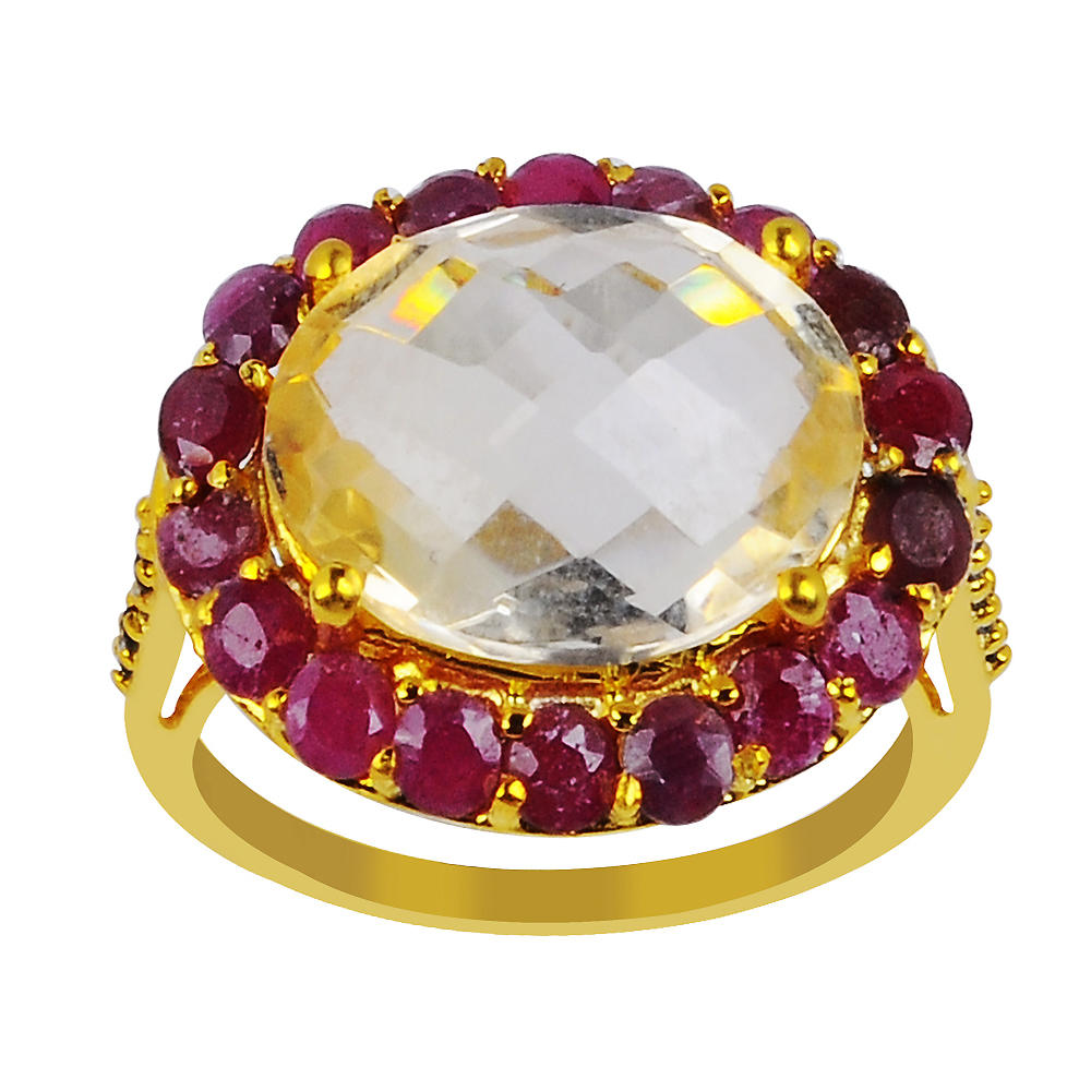 Orchid Jewelry 8.30 Carat Citrine, Ruby & Black Spinal 925 Sterling Silver Rhodium Plated Ring