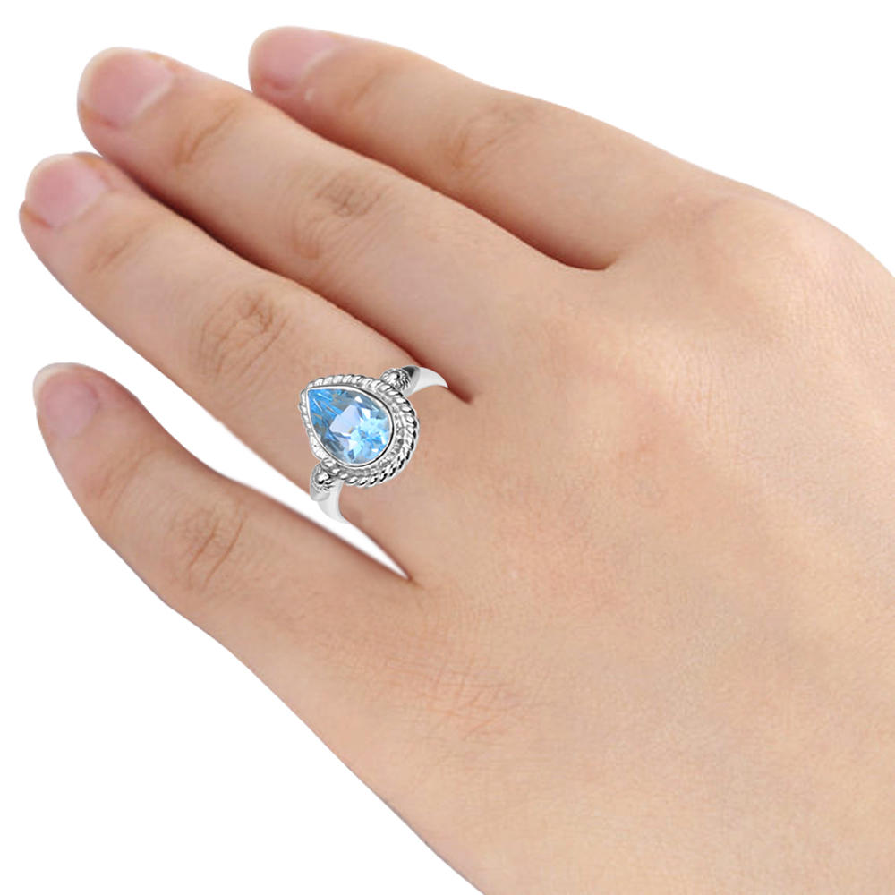 Orchid Jewelry 2.30 Carat  Blue Topaz  925 Sterling Silver Rhodium Plated Ring