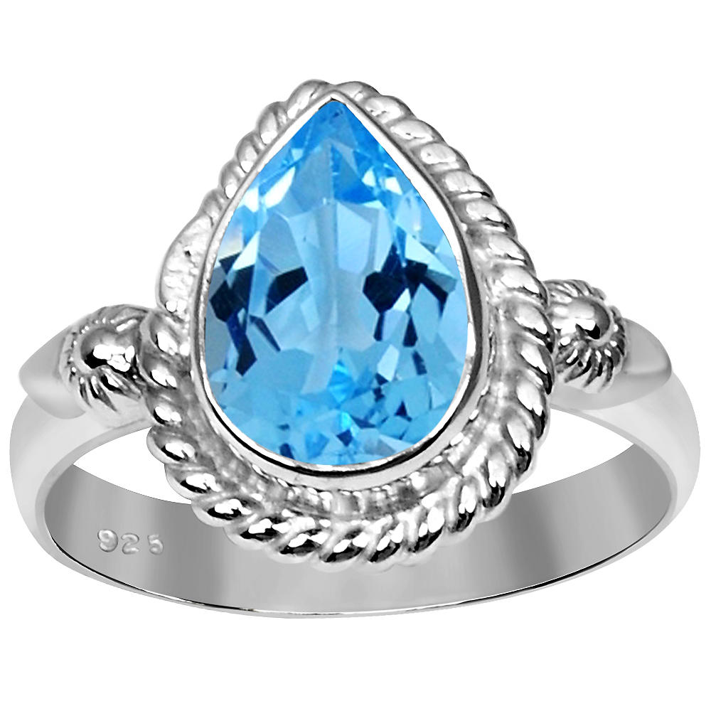 Orchid Jewelry 2.30 Carat  Blue Topaz  925 Sterling Silver Rhodium Plated Ring