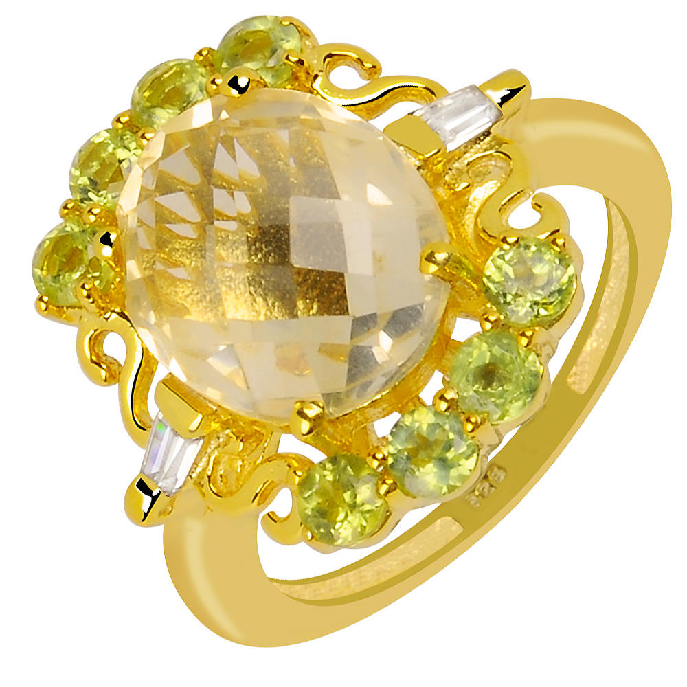 Orchid Jewelry 7.0 Carat Citrine, Peridot & Cubic Zirconia 925 Sterling Silver Rhodium Plated Ring