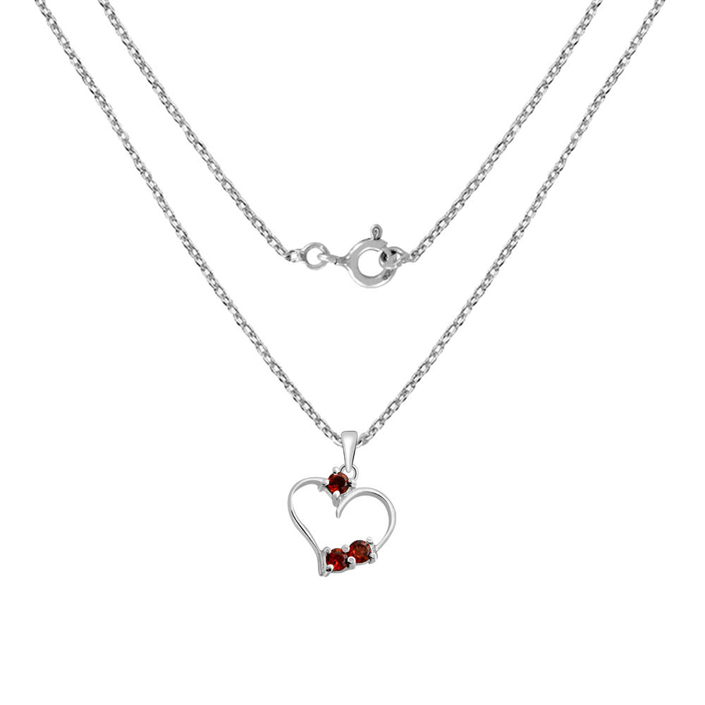 Orchid Jewelry 0.38 Carat Red Garnet Heart Rhodium Plated Sterling Silver Pendant