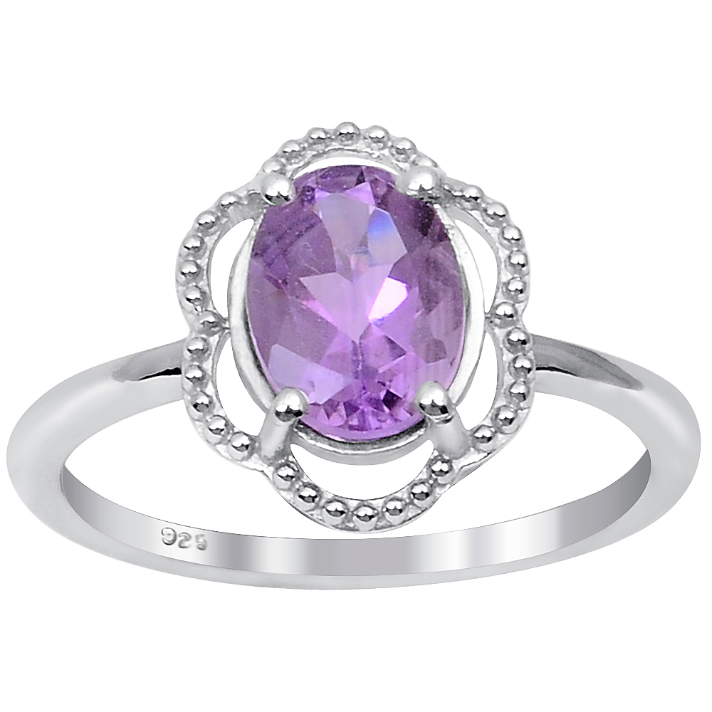 Orchid Jewelry  1.5 Carat Genuine Amethyst Sterling Silver Ring
