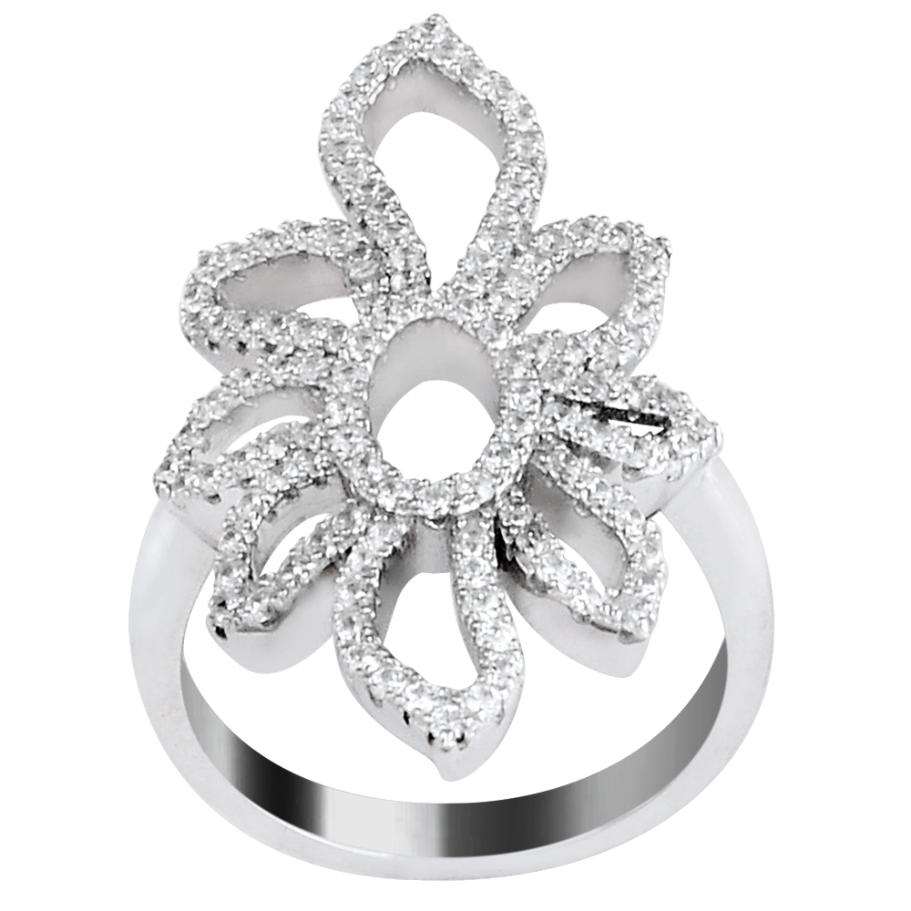 Orchid Jewelry Modern and Beautiful Micro Pave Setting Rhodium Plated Cubic Zirconia Ring in 925 Sterling Silver Size 7