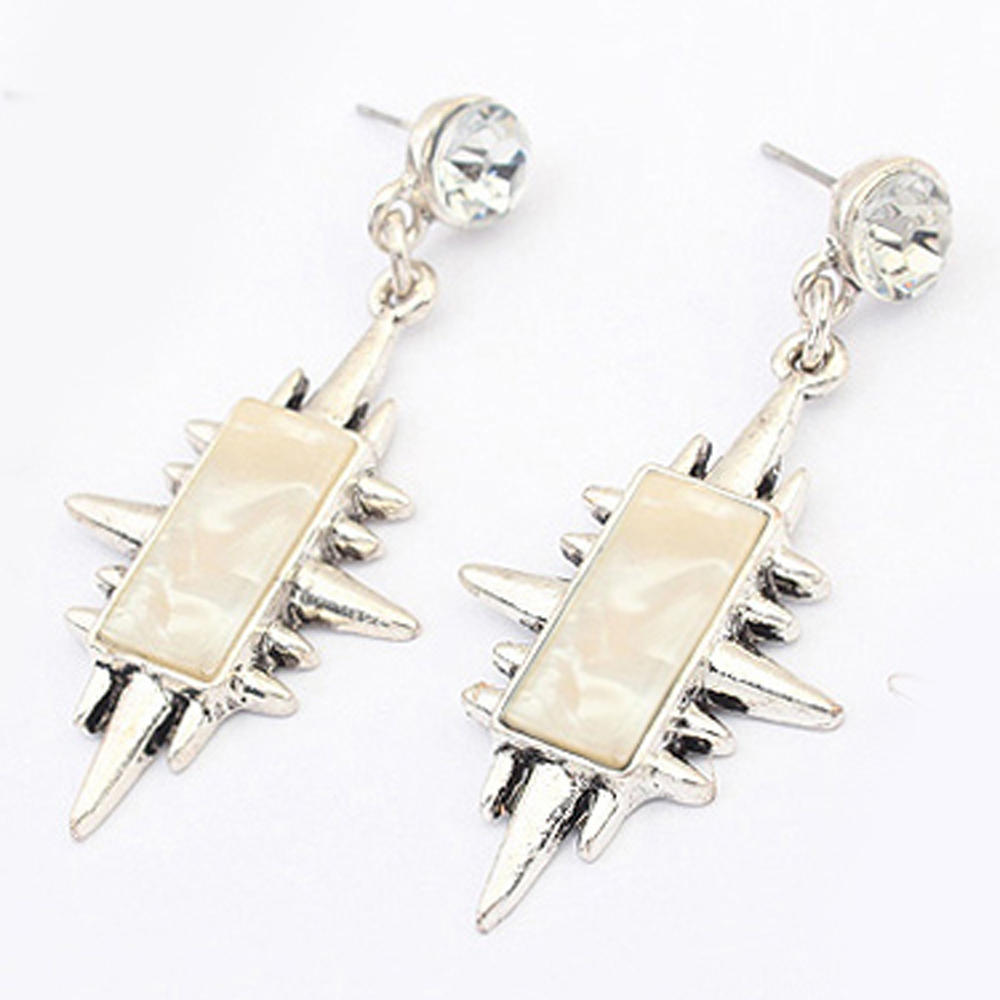 Quality Jewelry White Glass White Gold Plated Dangle Earrings