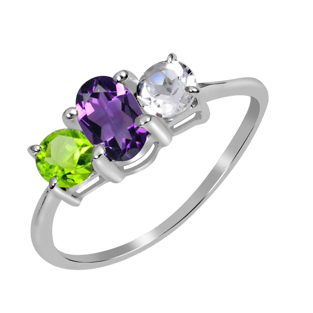 Orchid Jewelry  1.00 Carat Amethyst, Peridot and Citrine Sterling Silver Ring