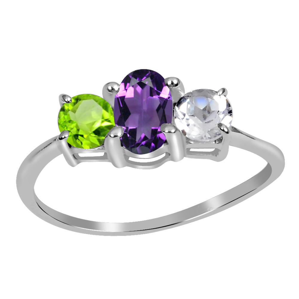 Orchid Jewelry  1.00 Carat Amethyst, Peridot and Citrine Sterling Silver Ring
