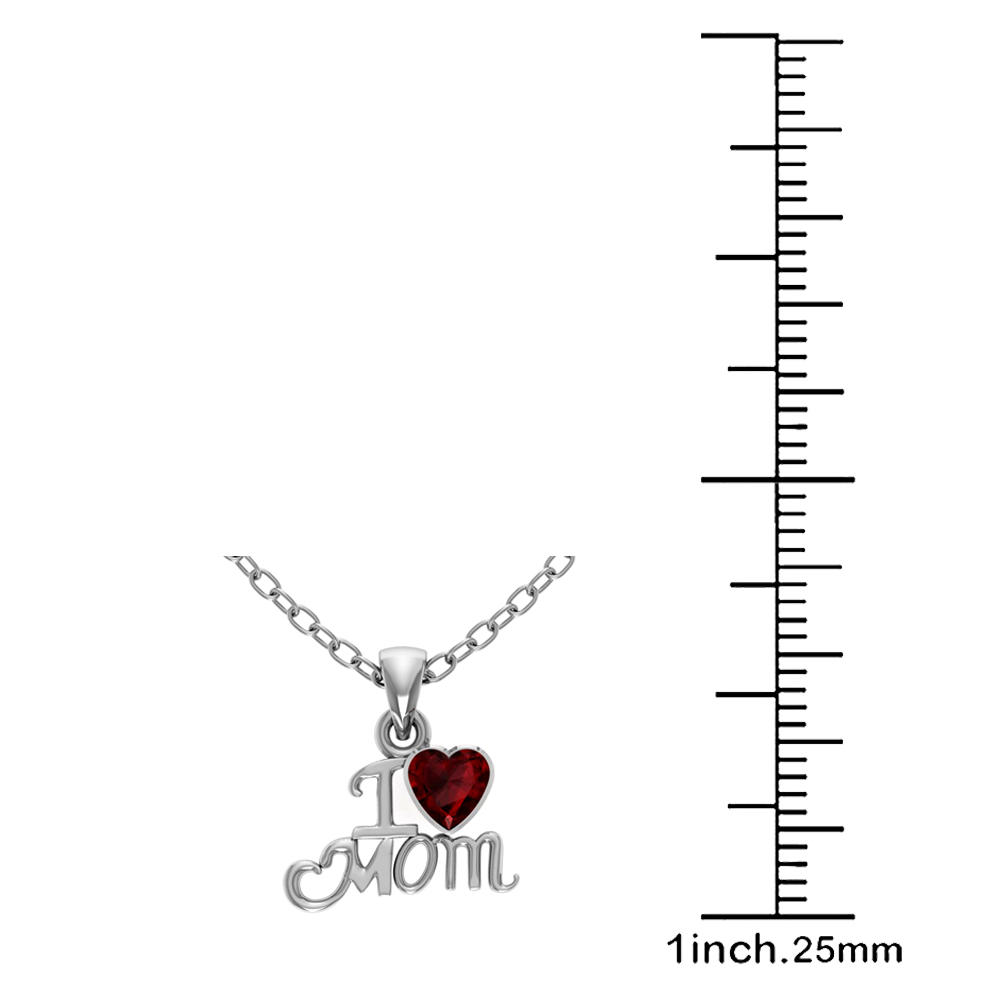 Orchid Jewelry I Love Mom'  Garnet Sterling Silver Chain Pendant