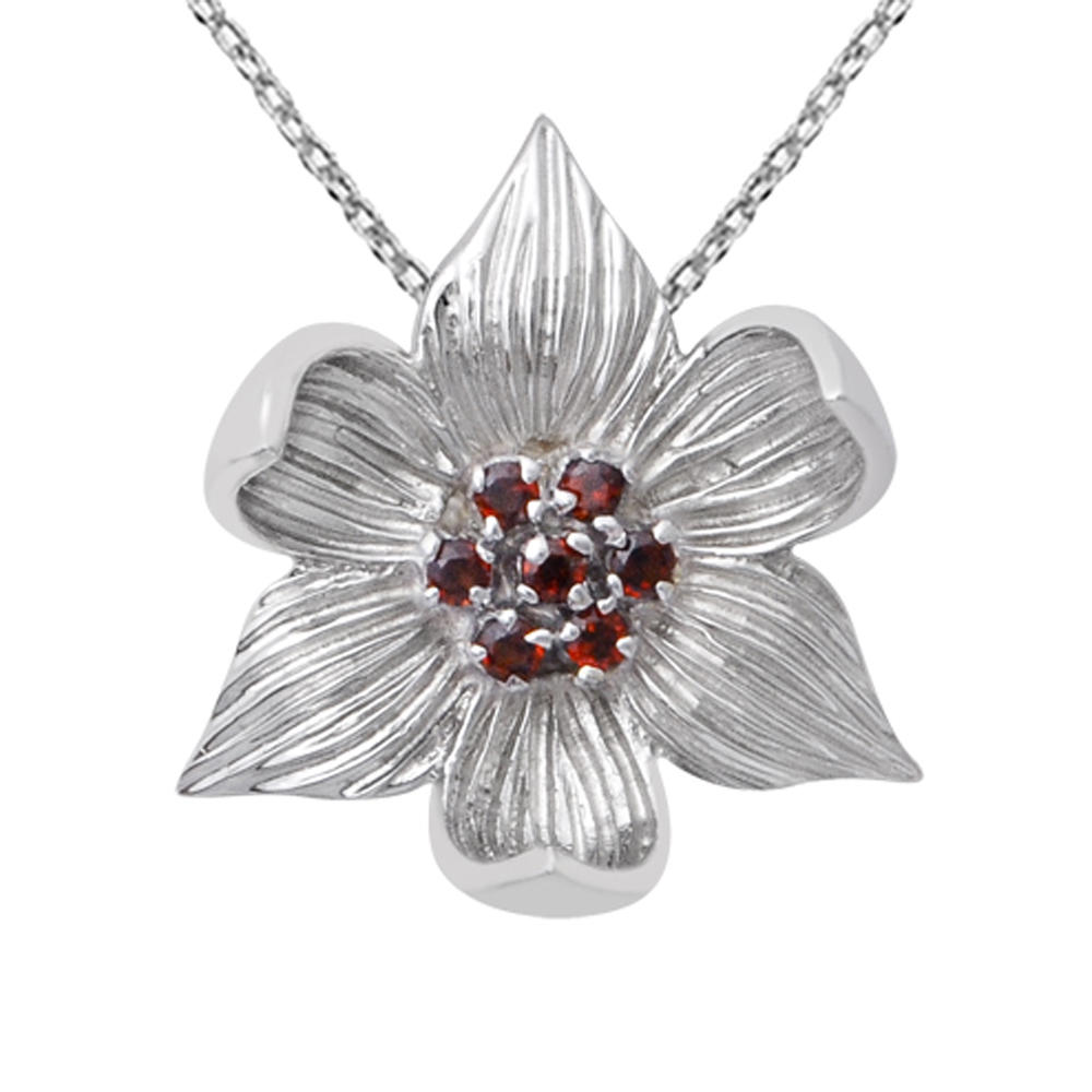 Orchid Jewelry 0.35 Carat Garnet Orchid Flower Sterling Silver Chain Pendant
