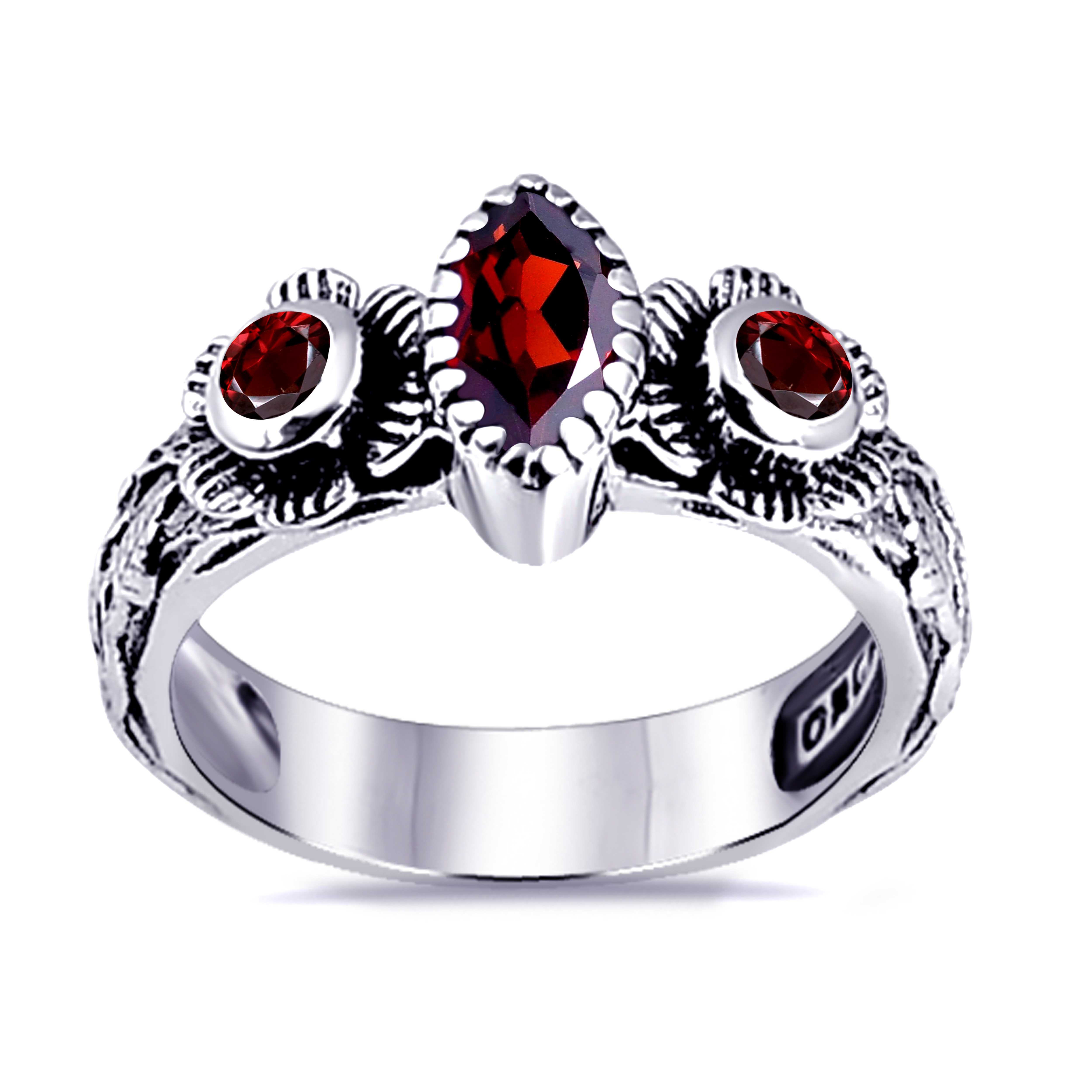 Orchid Jewelry 0.99 Ctw Marquise Shape Red Garnet Sterling Silver Statement Ring
