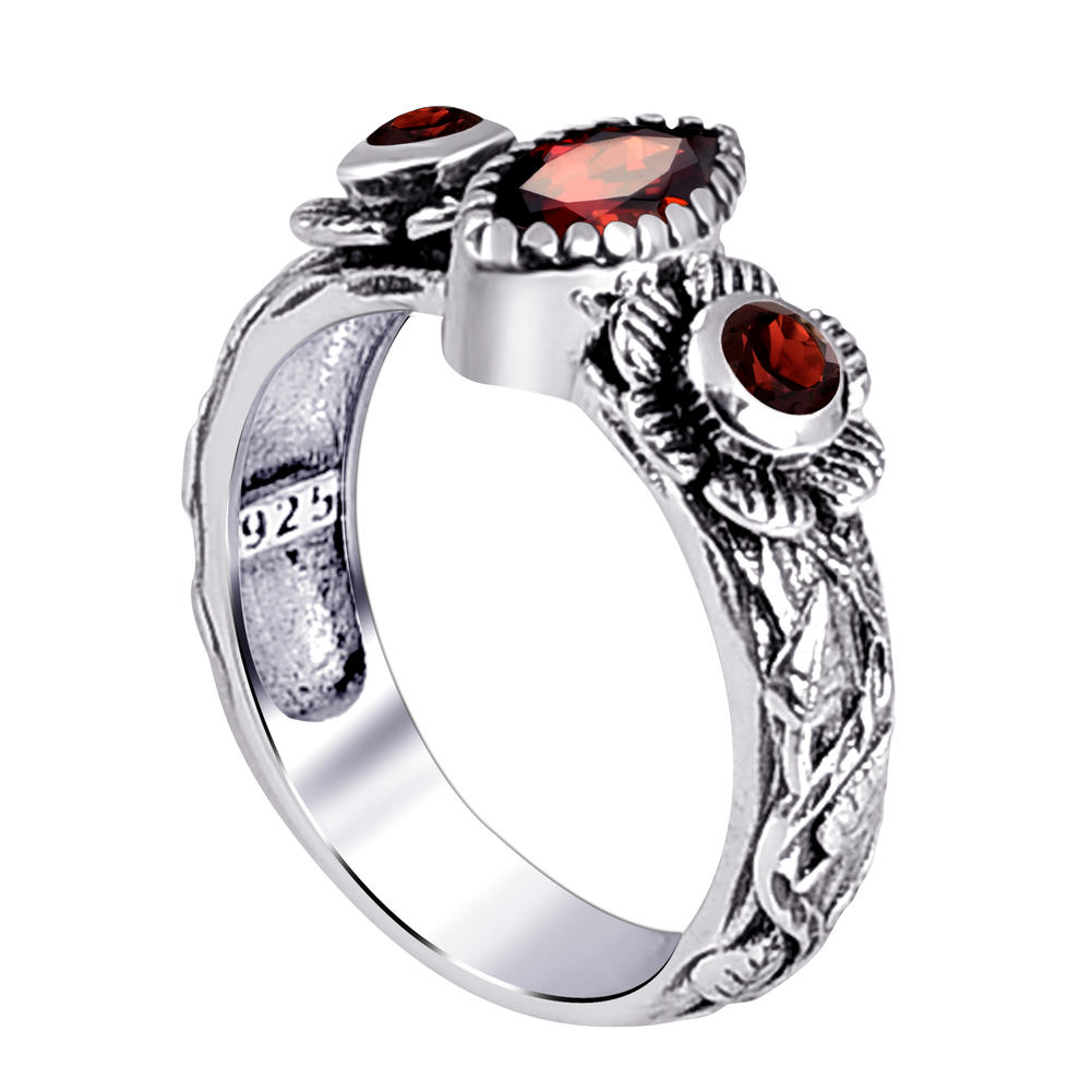 Orchid Jewelry 0.99 Ctw Marquise Shape Red Garnet Sterling Silver Statement Ring