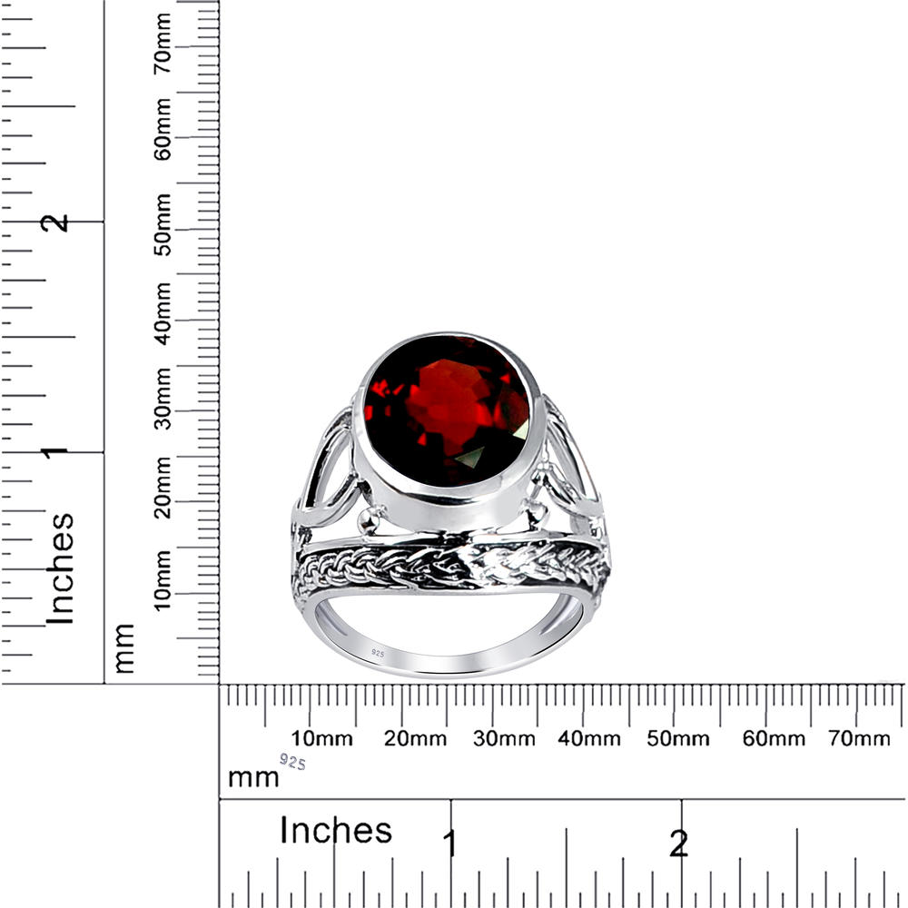 Orchid Jewelry 6.68 Ctw Oval Shape Red Garnet Sterling Silver Statement Ring