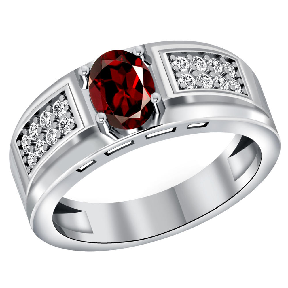 Orchid Jewelry 1.3 Ctw Oval Shape Red Garnet Sterling Silver Halo Ring