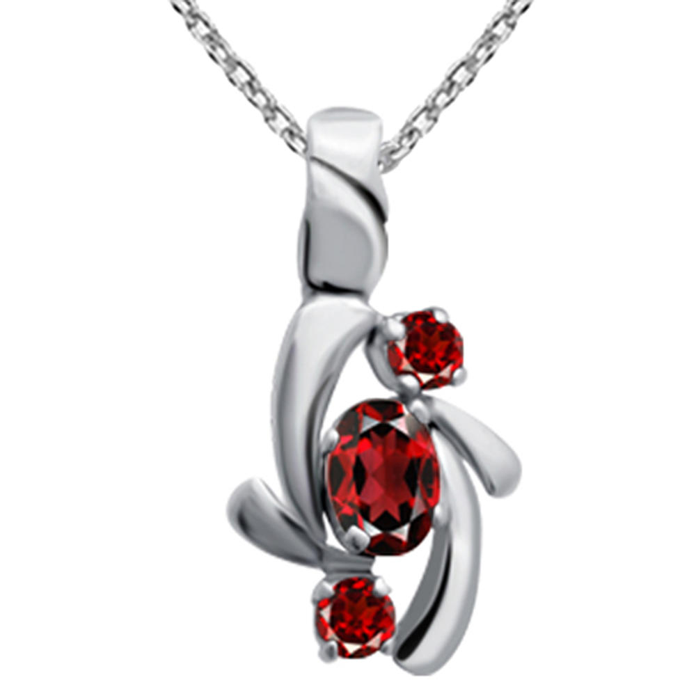 Orchid Jewelry 0.95 Ctw Red Color Garnet Oval Shape January Birthstone 925 Sterling Silver Chain Pendant for Women