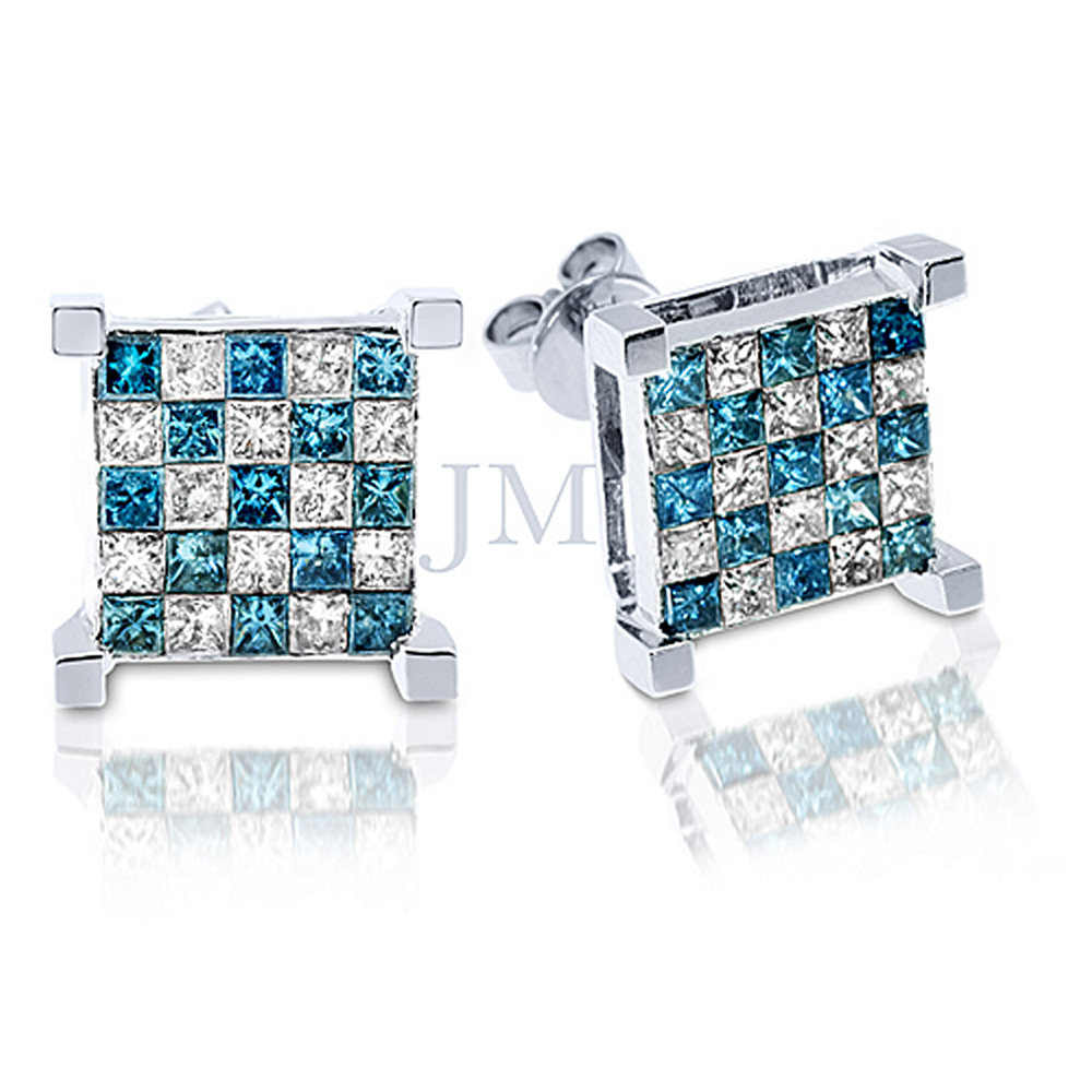 Thejewelrymaster 3 25 Carat Invisible Set White Blue Diamond Thejewelrymaster 3 25 Carat Invisible Set White Blue Diamond Princess Cut Earrings