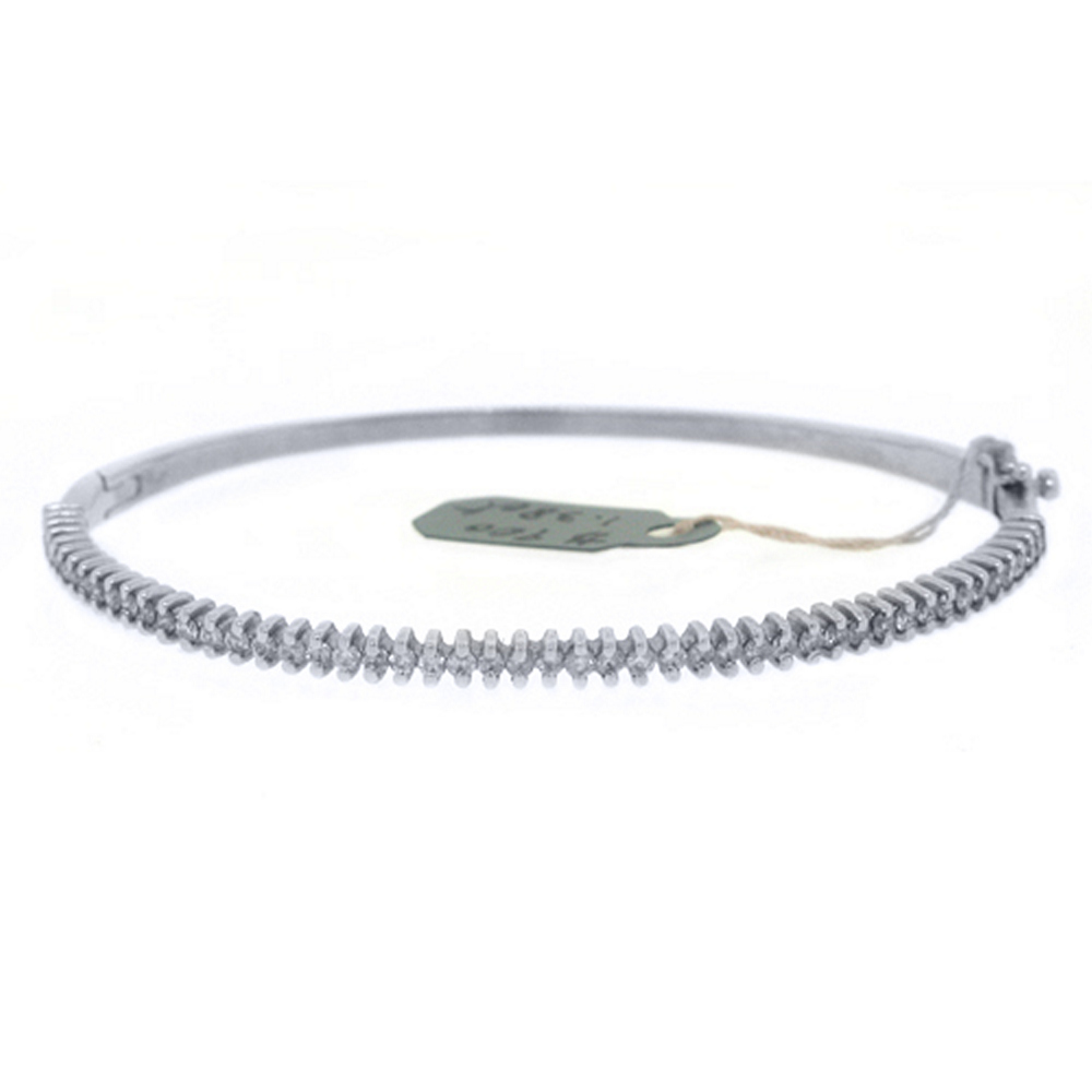TheJewelryMaster 14k White Gold 1.38 Carat Round Prong Set Diamond Bangle Bracelet